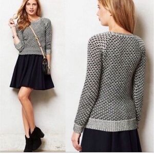 Anthropologie Sparrow Black & White Plaited Knit Wool Mohair Blend Sweater Sz XS